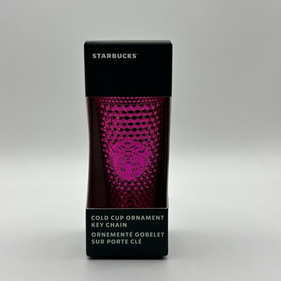 Starbucks 2022 Mini Christmas Studded Tumbler Ornaments Key Chain PINK - Picture 2 of 5